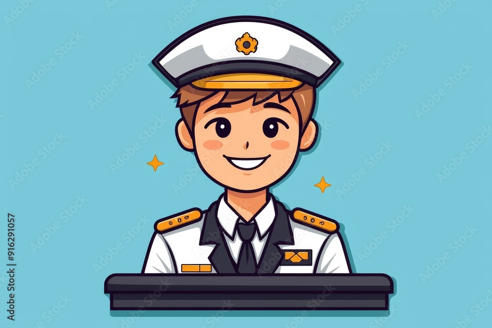 Cartoon Illustration of a Smiling Male Captain Cartoon Illustration of a Smiling Male Captain