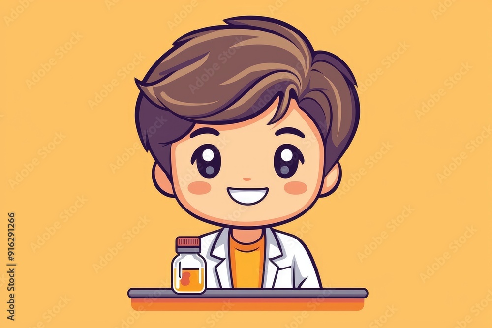 Cute Cartoon Scientist with a Test Tube Cute Cartoon Scientist with a Test Tube