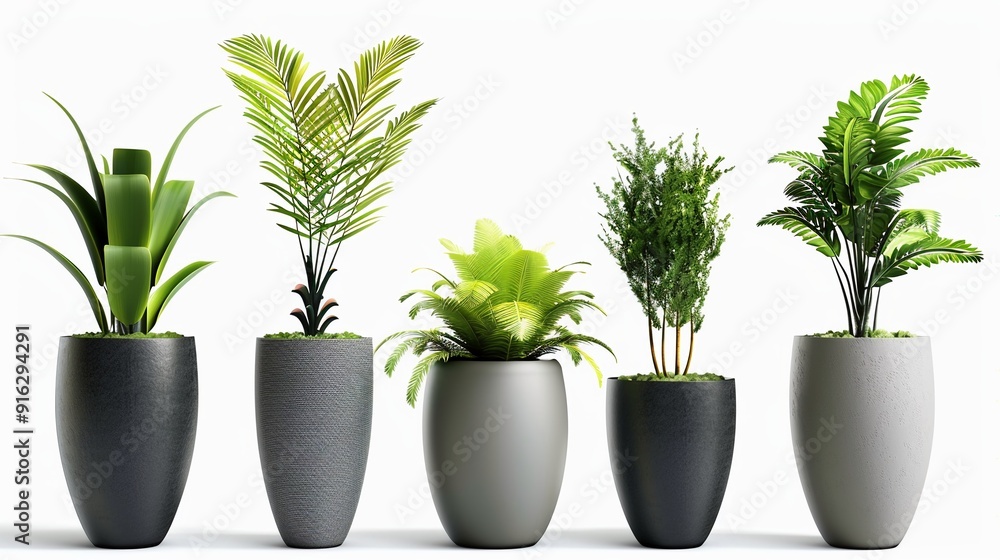 Fototapeta premium Different potted plants isolated on white background. Houseplant for decoration.
