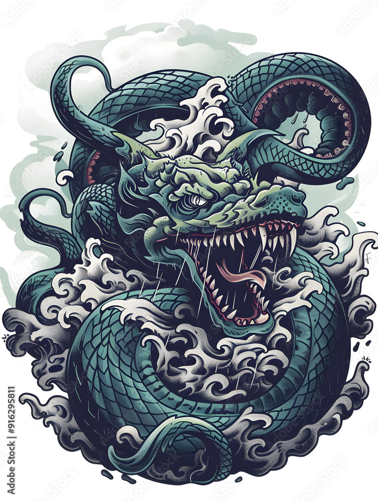 Hydra Head traditional tattoo illustration Hydra Head traditional tattoo illustration