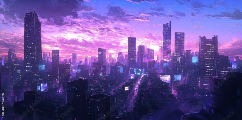 Obraz premium Urban Legend: A Cityscape Animated with Stories Written in the Skyline, Blending Myth and Metropolis for a Fantasy Narrative,Abstract concepts, game concept art, storybook illustrations