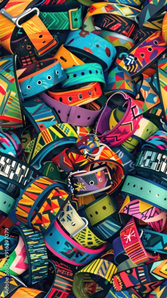 Pile of colorful patterned straps. Pile of colorful patterned straps.