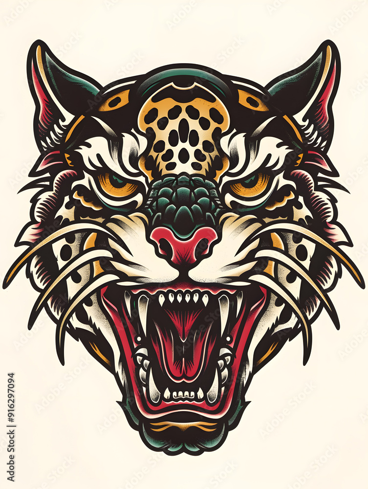Jaguar Head traditional tattoo illustration Jaguar Head traditional tattoo illustration