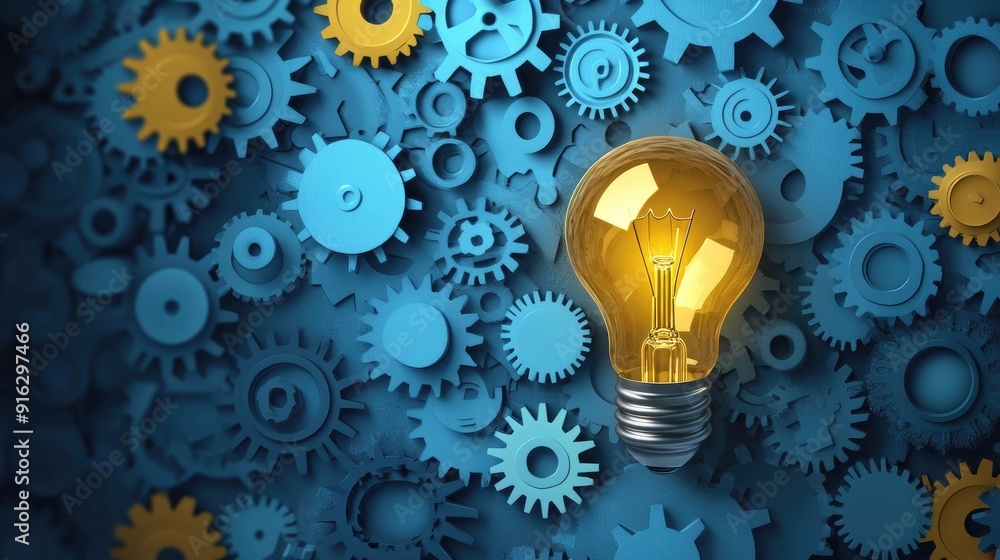 Conceptual illustration of a lightbulb encased in gears, highlighting the role of innovation in driving business growth. Conceptual illustration of a lightbulb encased in gears, highlighting the role of innovation in driving business growth.