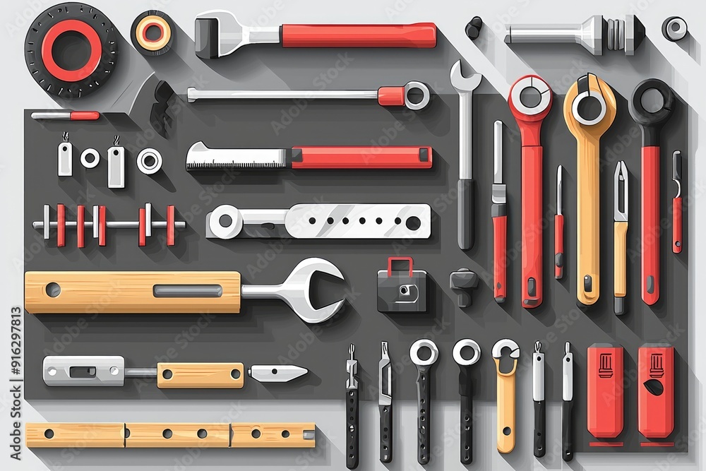 Flat Lay of Tools and Hardware for DIY and Repair Flat Lay of Tools and Hardware for DIY and Repair