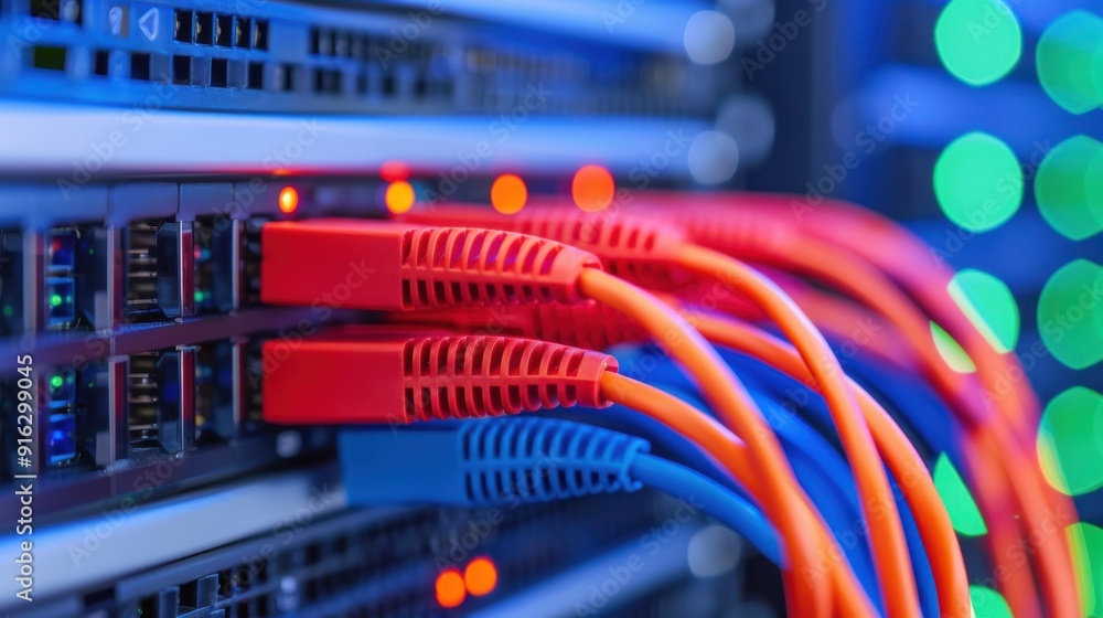 Tech Connectivity: Network Infrastructure with Data Cables and Connecting Lines in Deep Depth of Field with Copy Space Tech Connectivity: Network Infrastructure with Data Cables and Connecting Lines in Deep Depth of Field with Copy Space