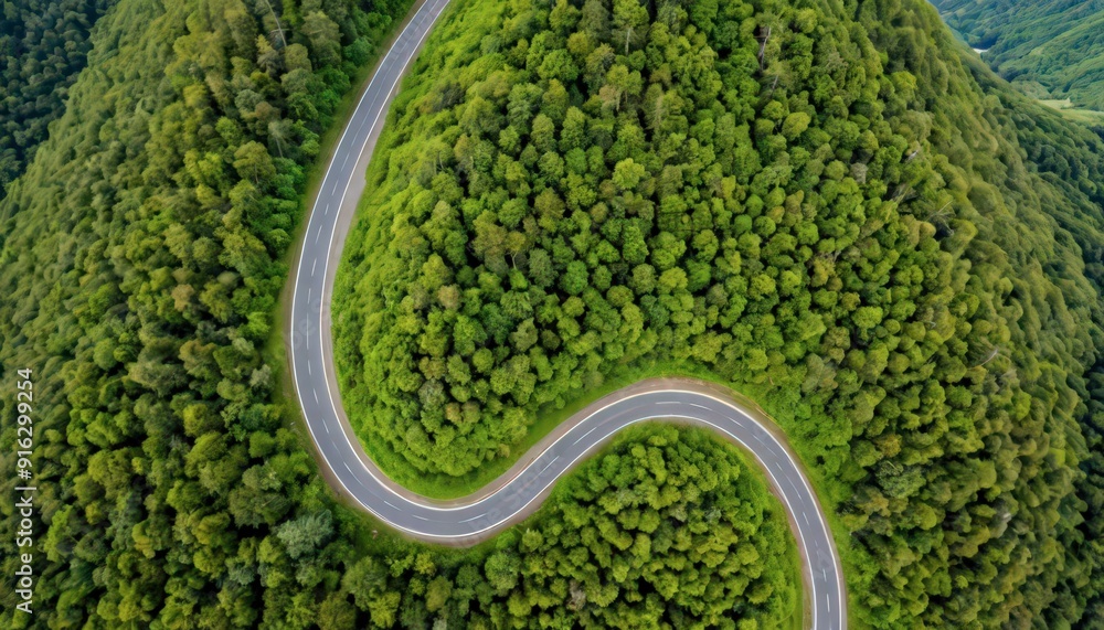 Winding Road Through Lush Green Forest. Winding Road Through Lush Green Forest.