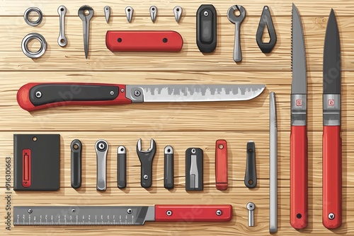 Tools on Wooden Background