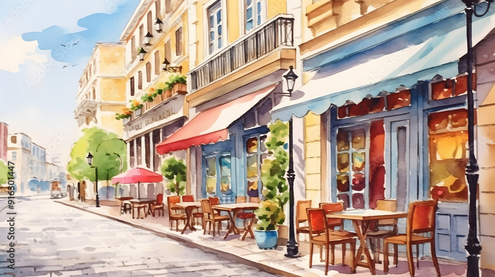 Fototapeta premium Cafes and Restaurants watercolor style