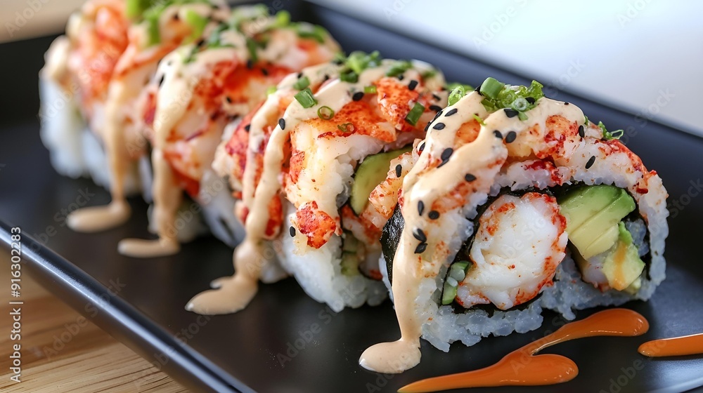 Salmon sushi on a plate, fresh and go Salmon sushi on a plate, fresh and go