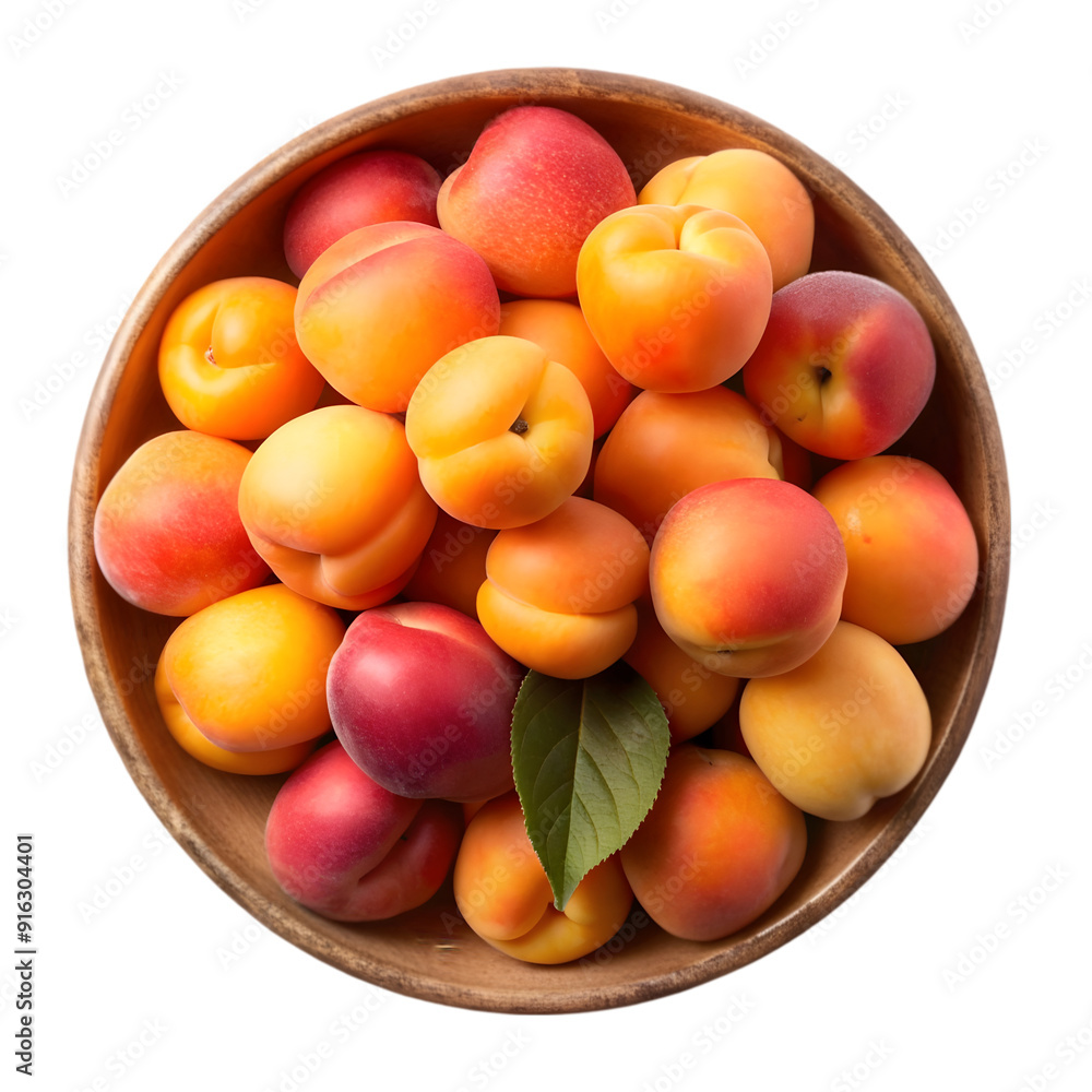 A bowl of peaches with green leaves on them on transparent background A bowl of peaches with green leaves on them on transparent background