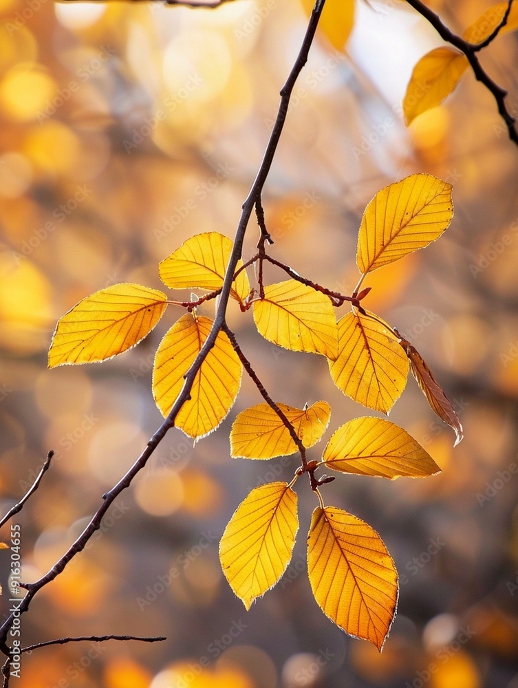 Golden Autumn Leaves with Soft Bokeh Background Golden Autumn Leaves with Soft Bokeh Background