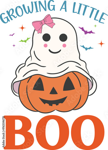 Growing a little boo  T-Shirt, Coquette Halloween, Halloween Quotes, 
Fall Design, Spooky Season, Pumpkin T-shirt, October T-shirt, Funny Halloween Shirts, Cut File For Cricut And Silhouette