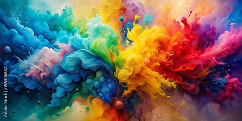 Rainbow Ink Explosion: A vibrant explosion of colorful ink swirls and bursts, creating a captivating abstract masterpiece. The dynamic interplay of hues evokes a sense of energy, creativity, and celeb