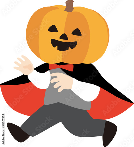 ハロウィンでジャック・オー・ランタンの仮装をする子どものベクターイラスト