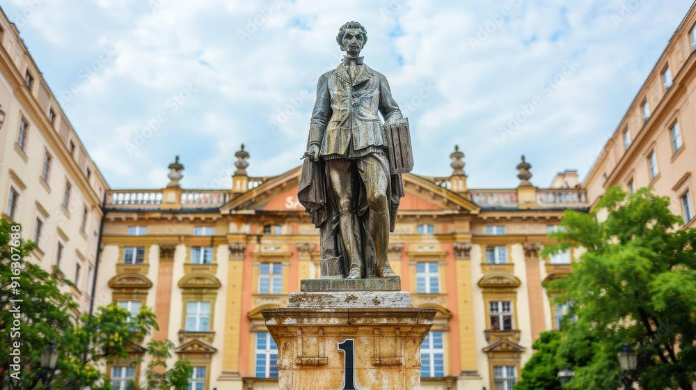 Majestic Number 1 Statue in Historic City Center with Copy Space, Clear Focus, and Deep Depth of Field Majestic Number 1 Statue in Historic City Center with Copy Space, Clear Focus, and Deep Depth of Field