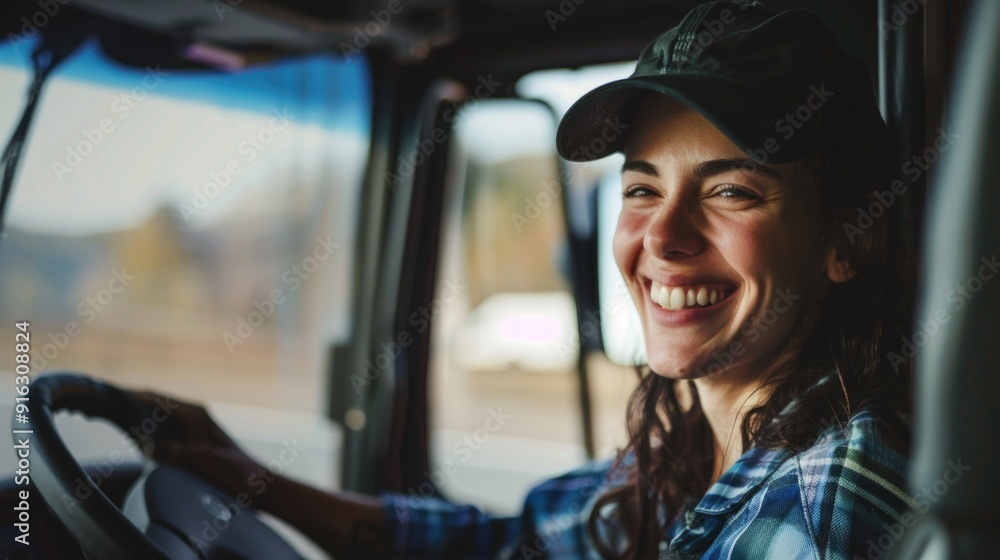 Trailblazing spirit - portrait female truck driver, resilience and dedication of a woman, embodying the grit and perseverance required to succeed on the open road. Trailblazing spirit - portrait female truck driver, resilience and dedication of a woman, embodying the grit and perseverance required to succeed on the open road.