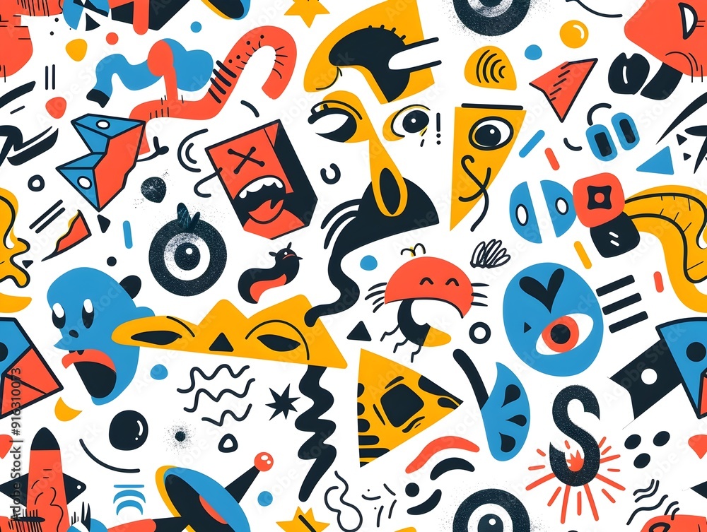 Obraz premium Playful Abstract Pattern with Quirky Icons for Sticker or Apparel Design