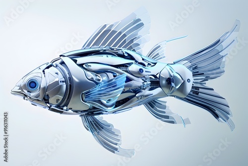 Robotic Fish Logo with Geometric Scales and Modern Digital Aesthetics photo