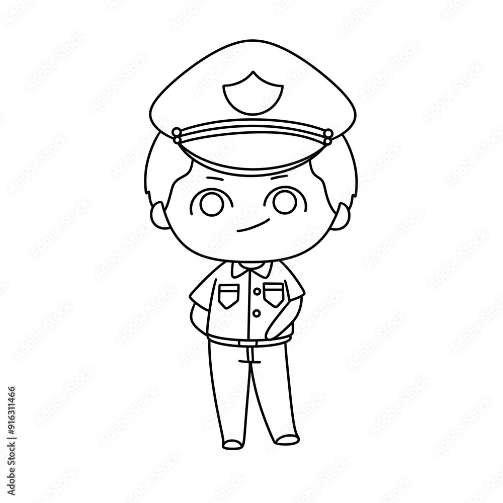 A cartoon drawing of a police officer with a hat and a badge A cartoon drawing of a police officer with a hat and a badge