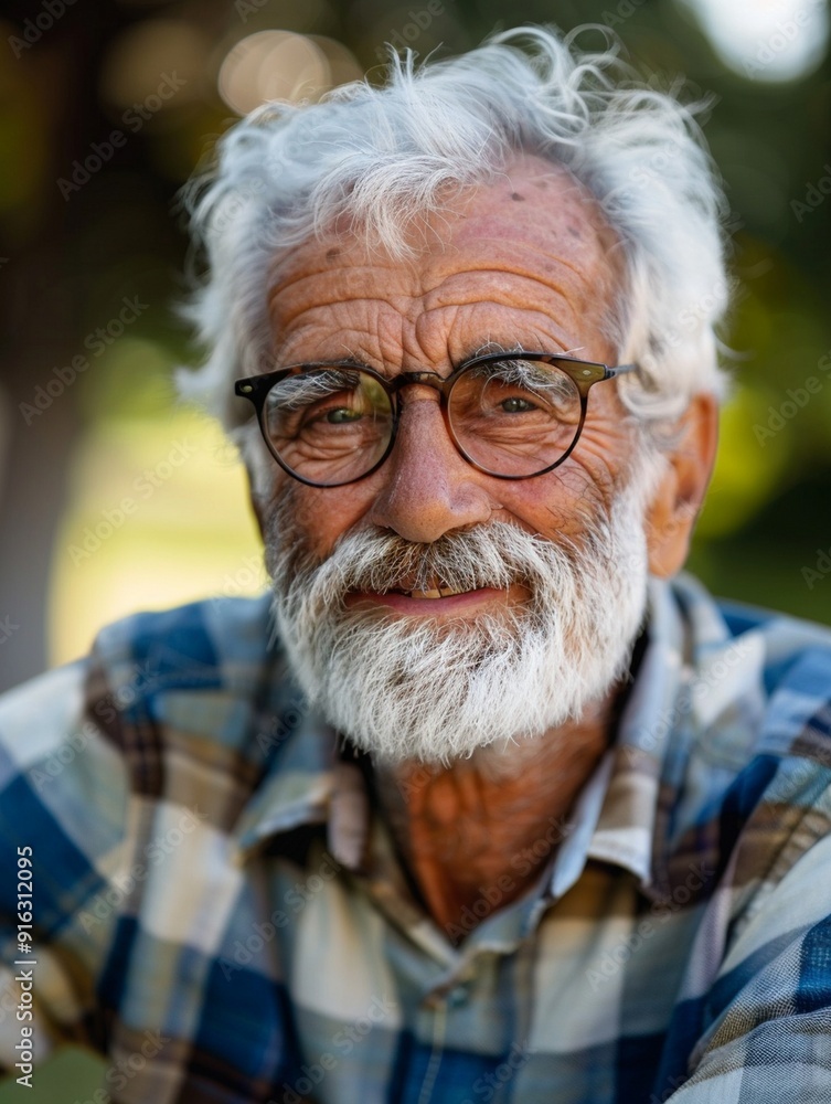 Wise Elderly Man with Glasses and Gray Beard in Nature Wise Elderly Man with Glasses and Gray Beard in Nature