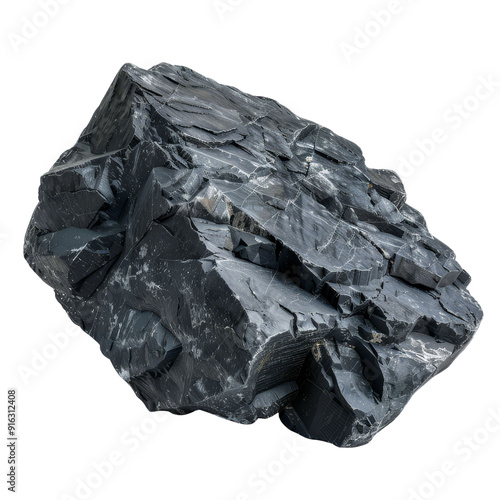 A stunning piece of black obsidian rock, isolated on white background, transparent background