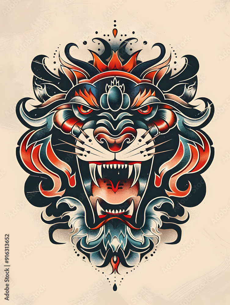 Lion Head traditional tattoo illustration Lion Head traditional tattoo illustration