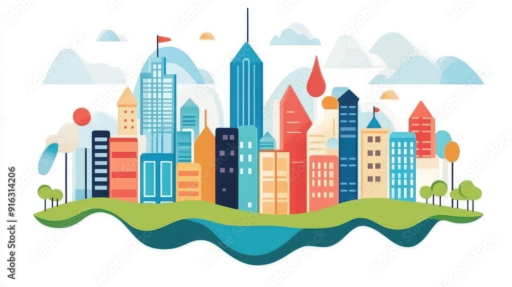 A vibrant city map banner, featuring modern flat illustrations and playful textures for a lively urban feel. A vibrant city map banner, featuring modern flat illustrations and playful textures for a lively urban feel.