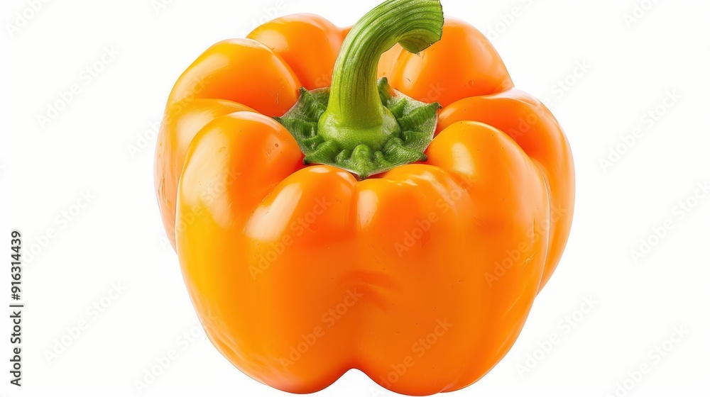 A bright orange bell pepper, isolated on a transparent background, ideal for colorful and nutritious meal themes. A bright orange bell pepper, isolated on a transparent background, ideal for colorful and nutritious meal themes.