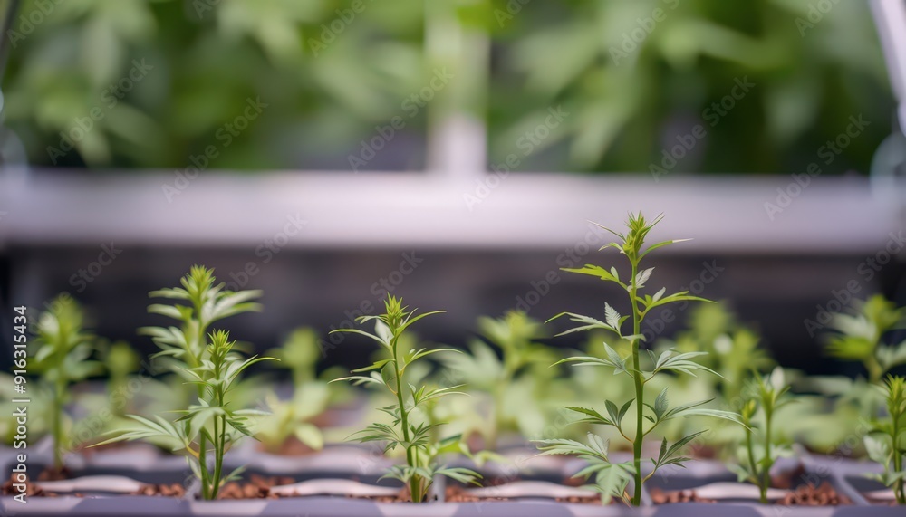 Cannabis Seedlings in a Hydroponic System.