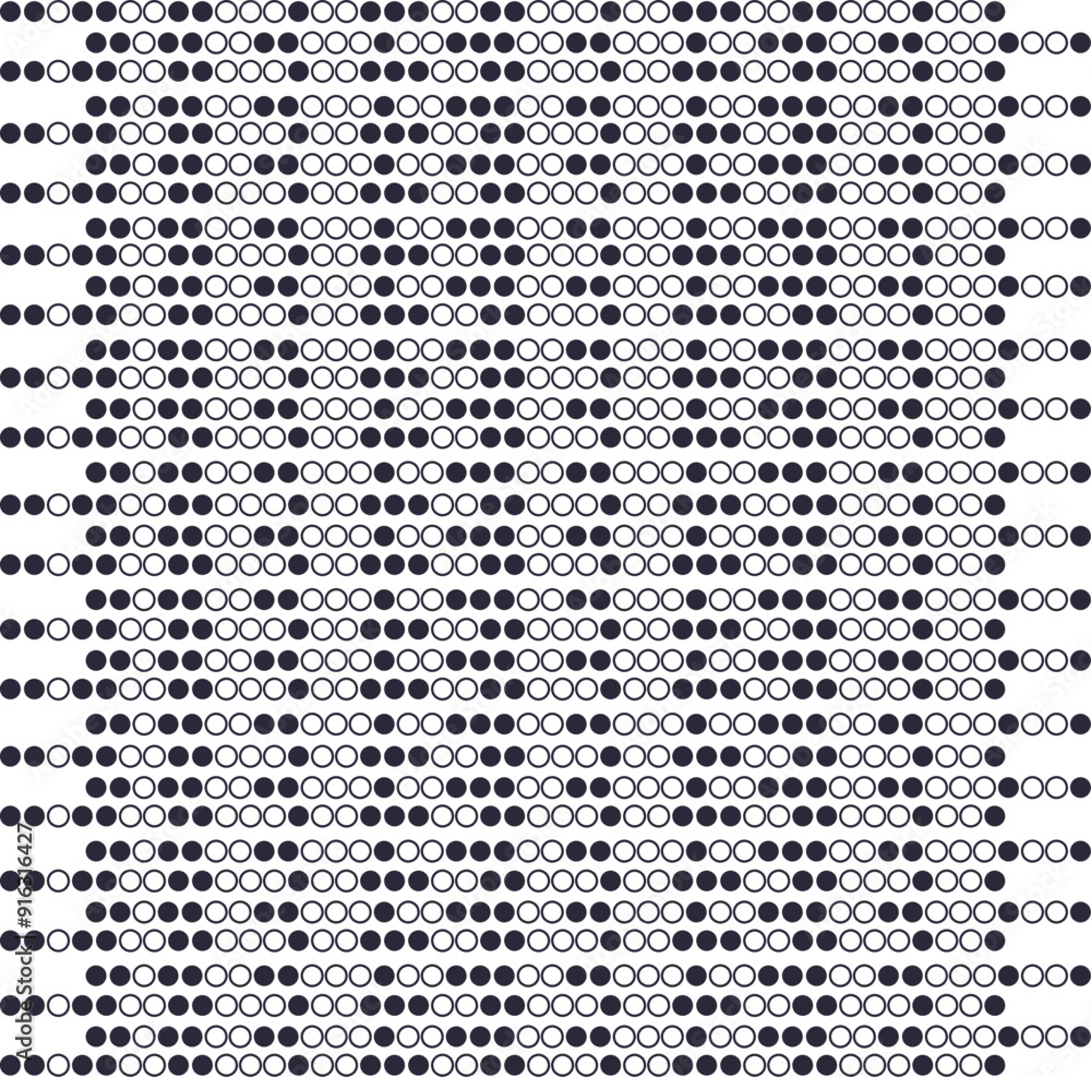 White and black circles or dots form a simple texture with horizontal rows and voids on the sides. White and black circles or dots form a simple texture with horizontal rows and voids on the sides.