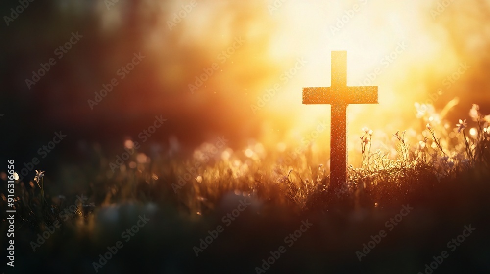 Easter background featuring a cross and soft, glowing light, creating a peaceful and spiritual atmosphere Easter background featuring a cross and soft, glowing light, creating a peaceful and spiritual atmosphere