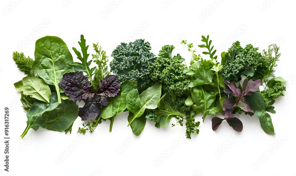 Obraz premium Green and Purple Leafy Vegetables on White Background - Illustration
