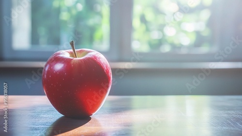 Red apple on a desk, symbolizing a fresh start to the school year