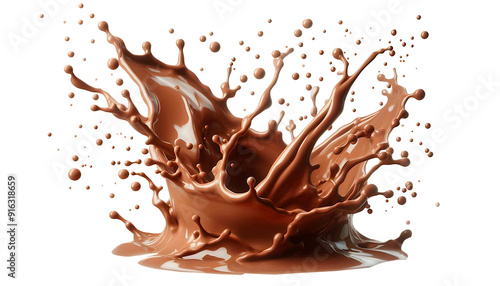 Liquid dark Chocolate syrup or Cocoa liquid splash,cutout in transparent background,png format 