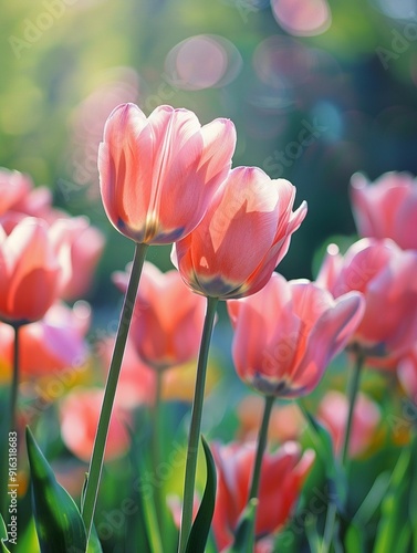 Delicate Pink Tulips in Bloom: Spring Floral Beauty and Nature's Serenity