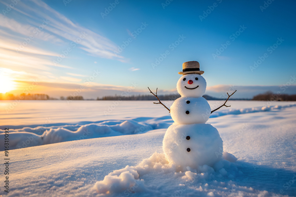 Fototapeta premium Christmas festival photo for winter sale banner with snowman