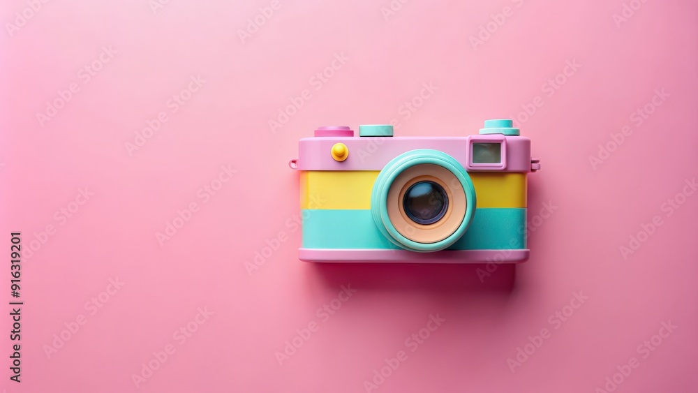 Fototapeta premium Colorful pastel camera on a pink background, camera, colorful, pastel, pink, background, photography, photo, rendering, cute