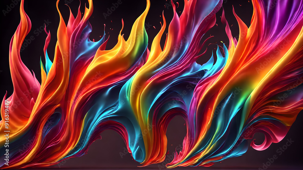 Obraz premium Rainbow Flames Dance Colorful background 3d wallpaper