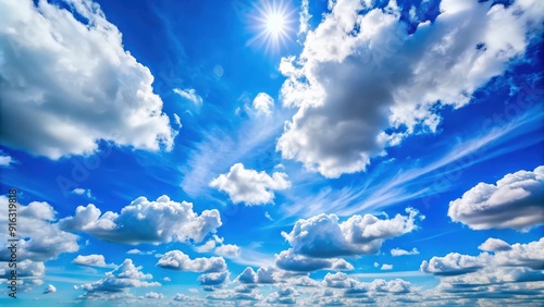 Clear blue skies on a sunny day with fluffy white clouds , clear, blue, skies, sunny, day, fluffy, white, clouds