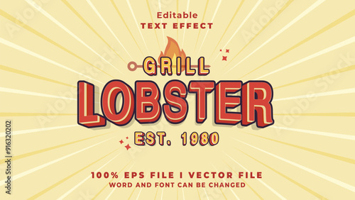 editable grill lobster text effect.typhography logo