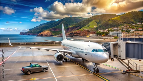 Airplane airport terminal in Madeira, Portugal , travel, transportation, international, aviation, architecture