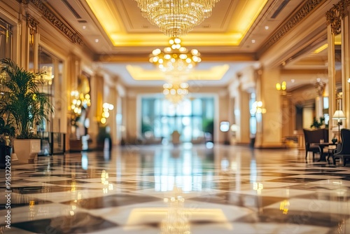 Luxury hotel lobby blurred panoramic background