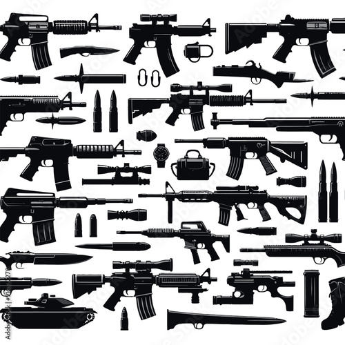 shiloutte Military weapon set vector