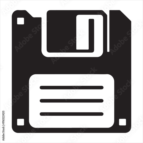 Floppy disk icon silhouette vector. Save icon illustration