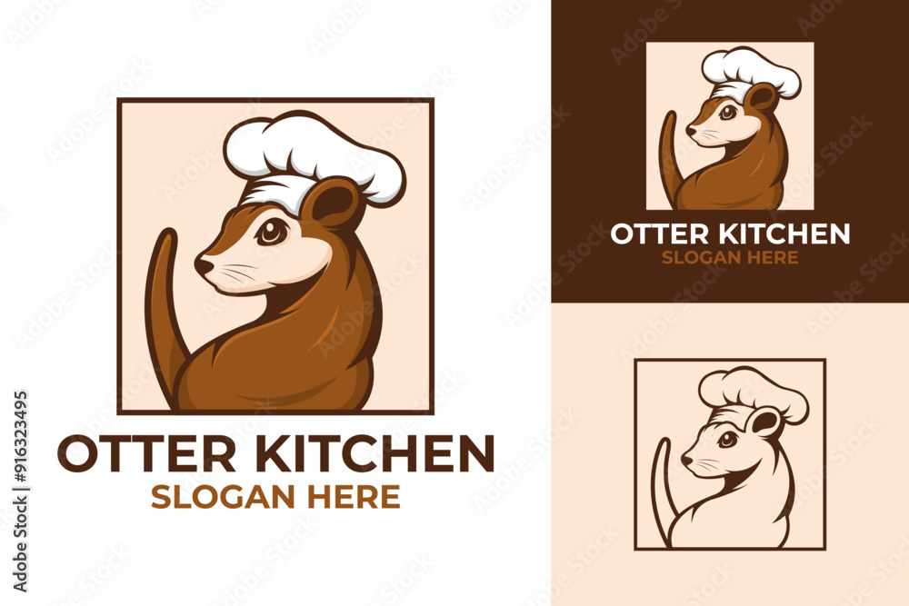 Fototapeta premium Otter Kitchen Chef Cooking logo design