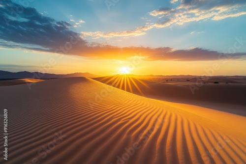 Sunset Over Desert Dunes