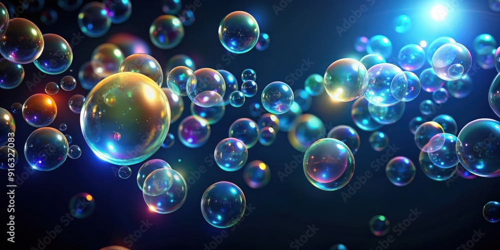 Glowing bubbles floating in the dark , luminous, ethereal, magical, iridescent, floating, translucent, shiny, abstract Glowing bubbles floating in the dark , luminous, ethereal, magical, iridescent, floating, translucent, shiny, abstract