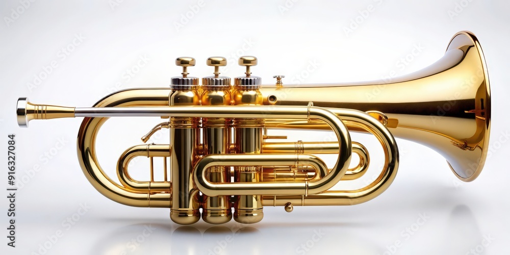 Obraz premium Wind instrument known for its loud, bright sound , Trumpet, music, brass, musician, jazz, classical, instrument, performance, band