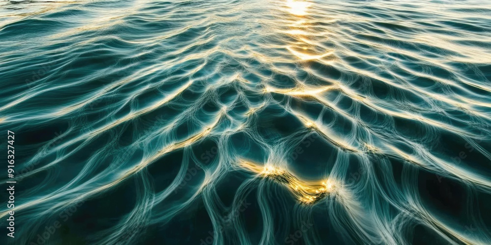 Fototapeta premium Captivating Ocean Waves and Sunlight Reflection: Mesmerizing Patterns on Tranquil Water Surface